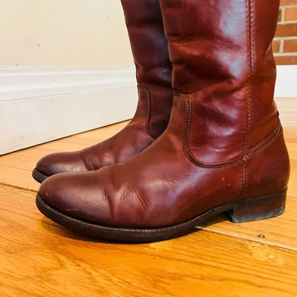 Frye Melissa Button Western Equestrian Mahogany Cognac Redwood 16